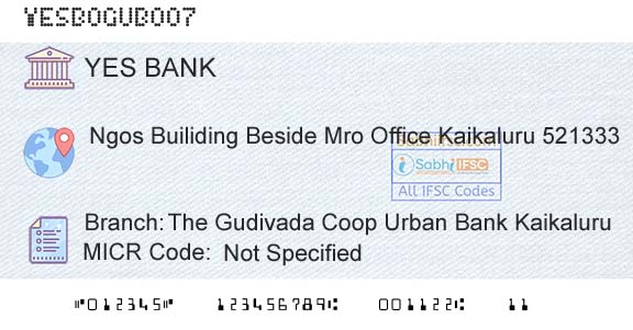 Yes Bank The Gudivada Coop Urban Bank KaikaluruBranch 
