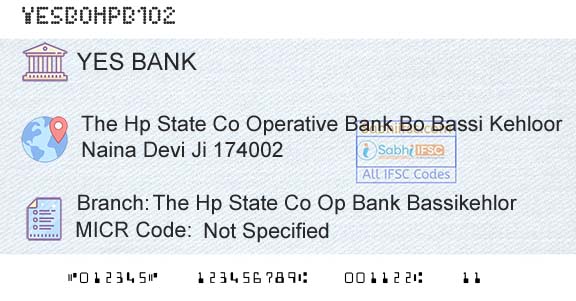 Yes Bank The Hp State Co Op Bank BassikehlorBranch 