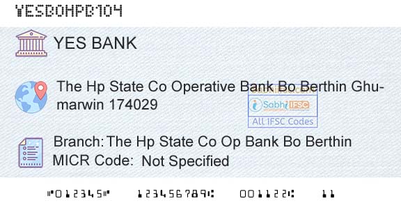Yes Bank The Hp State Co Op Bank Bo BerthinBranch 