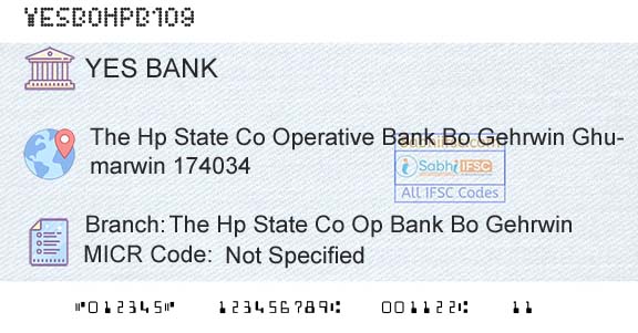 Yes Bank The Hp State Co Op Bank Bo GehrwinBranch 