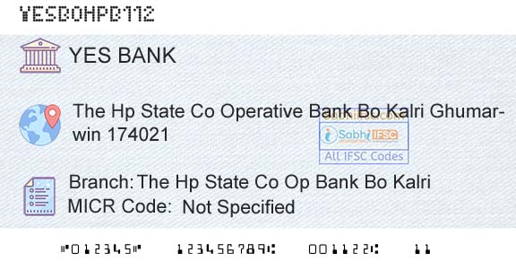 Yes Bank The Hp State Co Op Bank Bo KalriBranch 