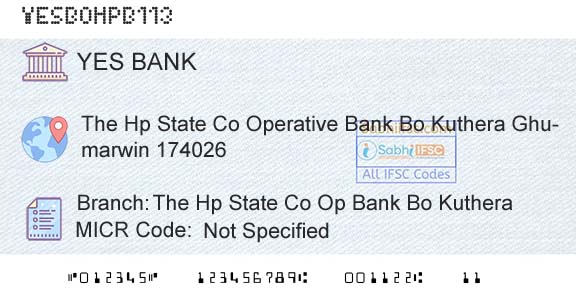 Yes Bank The Hp State Co Op Bank Bo KutheraBranch 
