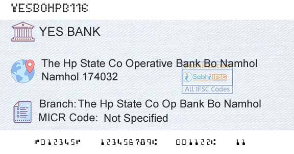 Yes Bank The Hp State Co Op Bank Bo NamholBranch 