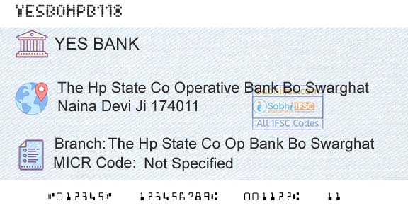 Yes Bank The Hp State Co Op Bank Bo SwarghatBranch 