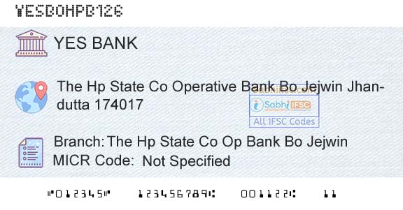 Yes Bank The Hp State Co Op Bank Bo JejwinBranch 