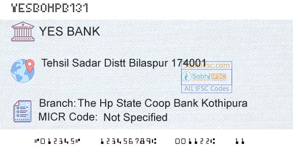 Yes Bank The Hp State Coop Bank KothipuraBranch 