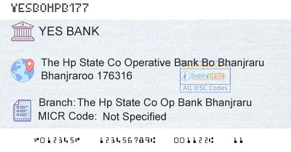 Yes Bank The Hp State Co Op Bank BhanjraruBranch 