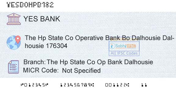 Yes Bank The Hp State Co Op Bank DalhousieBranch 