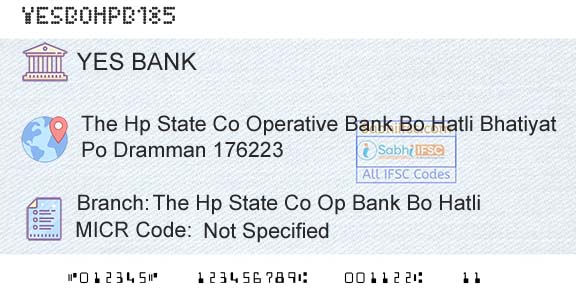 Yes Bank The Hp State Co Op Bank Bo HatliBranch 