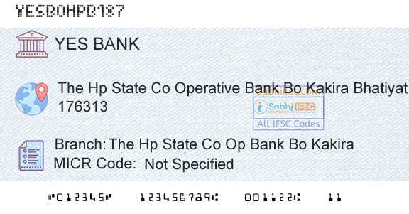 Yes Bank The Hp State Co Op Bank Bo KakiraBranch 