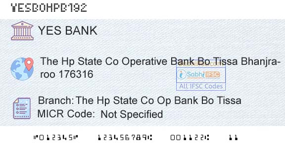 Yes Bank The Hp State Co Op Bank Bo TissaBranch 