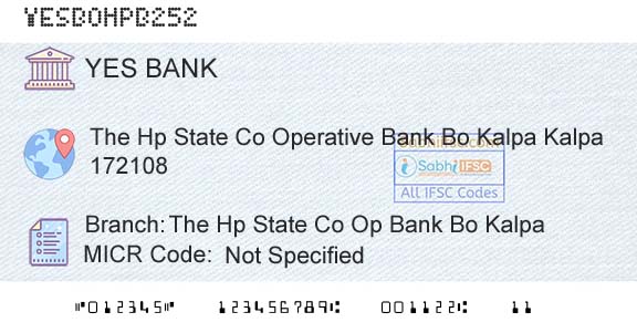 Yes Bank The Hp State Co Op Bank Bo KalpaBranch 