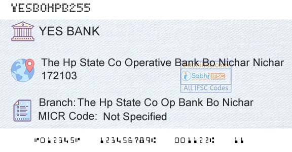Yes Bank The Hp State Co Op Bank Bo NicharBranch 