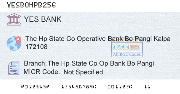 Yes Bank The Hp State Co Op Bank Bo PangiBranch 