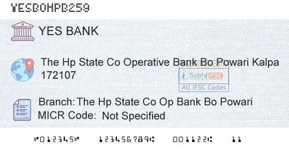 Yes Bank The Hp State Co Op Bank Bo PowariBranch 