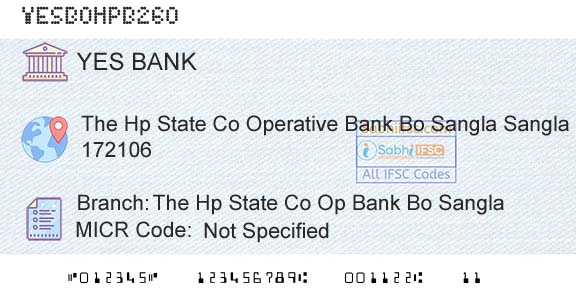 Yes Bank The Hp State Co Op Bank Bo SanglaBranch 
