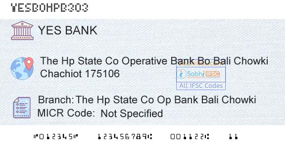 Yes Bank The Hp State Co Op Bank Bali ChowkiBranch 