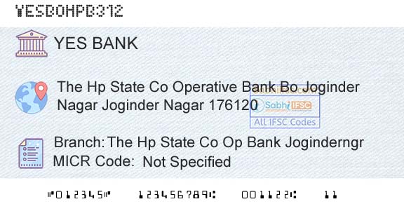 Yes Bank The Hp State Co Op Bank JoginderngrBranch 