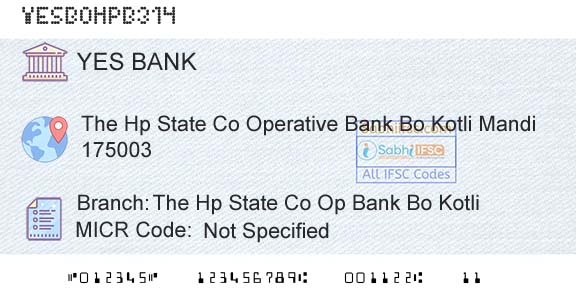Yes Bank The Hp State Co Op Bank Bo KotliBranch 