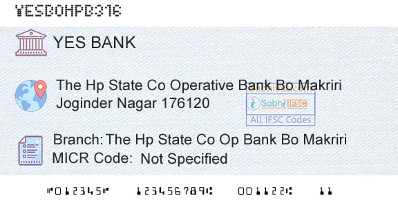 Yes Bank The Hp State Co Op Bank Bo MakririBranch 