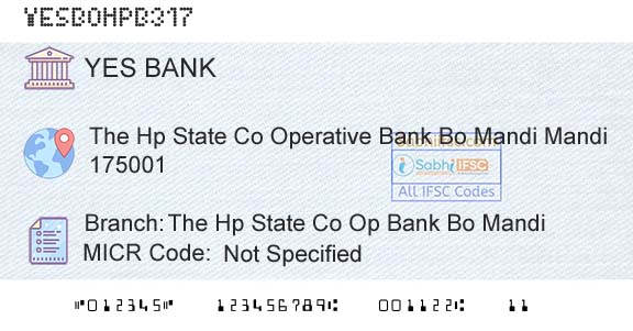 Yes Bank The Hp State Co Op Bank Bo MandiBranch 