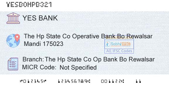Yes Bank The Hp State Co Op Bank Bo RewalsarBranch 