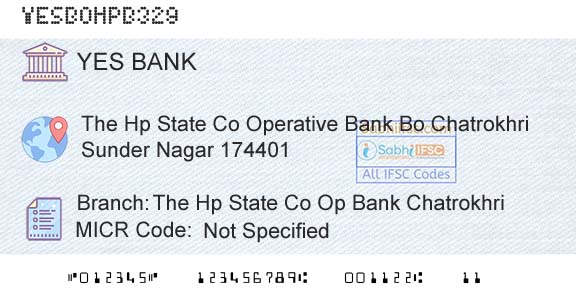 Yes Bank The Hp State Co Op Bank ChatrokhriBranch 