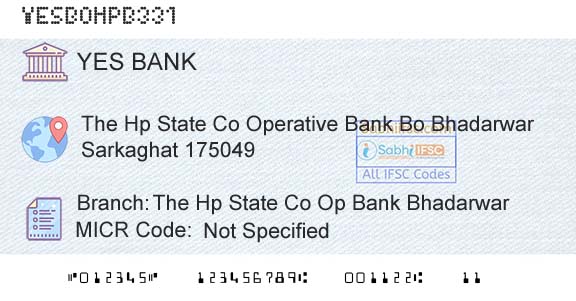 Yes Bank The Hp State Co Op Bank BhadarwarBranch 