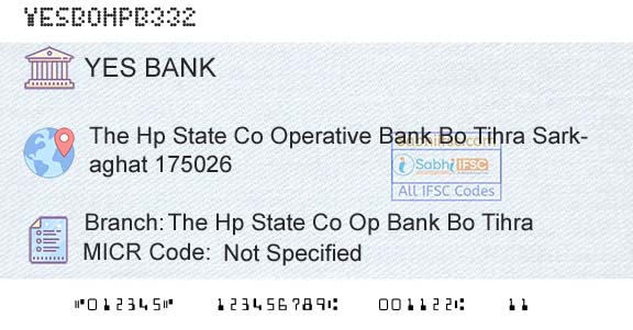 Yes Bank The Hp State Co Op Bank Bo TihraBranch 