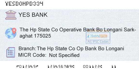 Yes Bank The Hp State Co Op Bank Bo LonganiBranch 