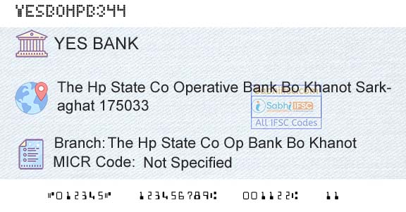 Yes Bank The Hp State Co Op Bank Bo KhanotBranch 