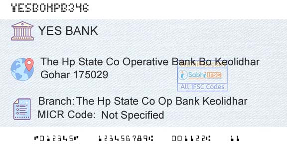 Yes Bank The Hp State Co Op Bank KeolidharBranch 