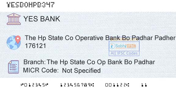 Yes Bank The Hp State Co Op Bank Bo PadharBranch 