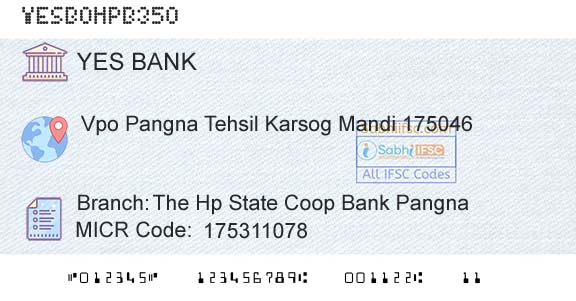 Yes Bank The Hp State Coop Bank PangnaBranch 