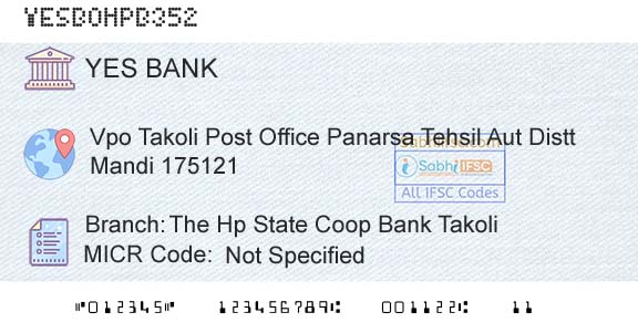 Yes Bank The Hp State Coop Bank TakoliBranch 