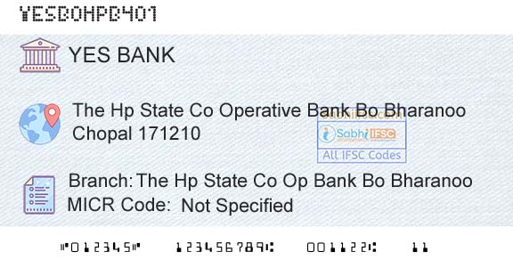 Yes Bank The Hp State Co Op Bank Bo BharanooBranch 