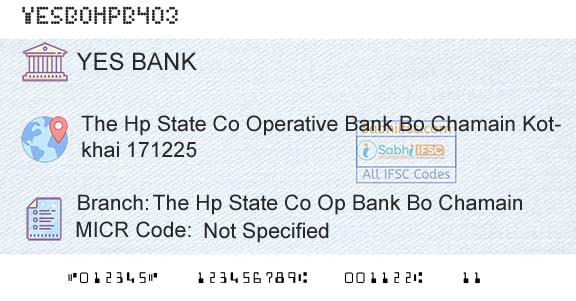 Yes Bank The Hp State Co Op Bank Bo ChamainBranch 