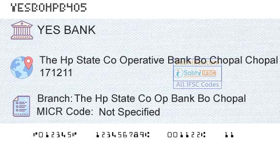 Yes Bank The Hp State Co Op Bank Bo ChopalBranch 