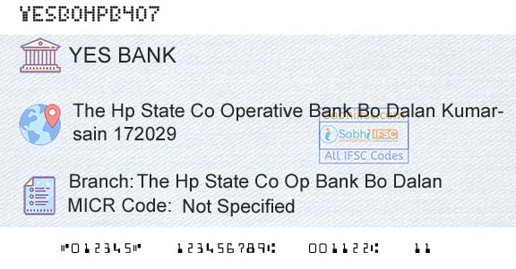 Yes Bank The Hp State Co Op Bank Bo DalanBranch 
