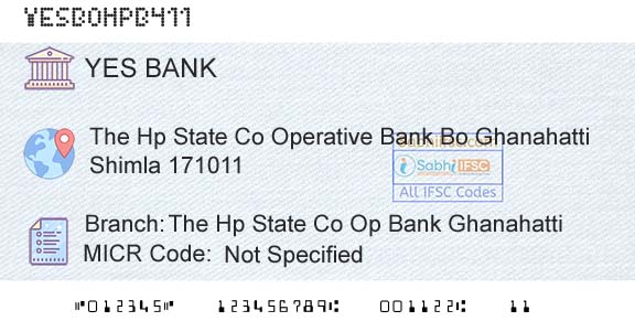 Yes Bank The Hp State Co Op Bank GhanahattiBranch 