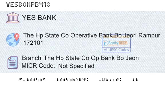 Yes Bank The Hp State Co Op Bank Bo JeoriBranch 
