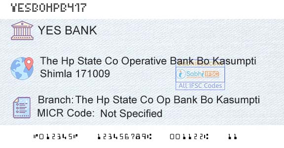 Yes Bank The Hp State Co Op Bank Bo KasumptiBranch 