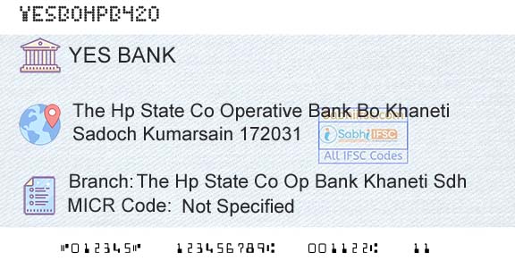 Yes Bank The Hp State Co Op Bank Khaneti SdhBranch 