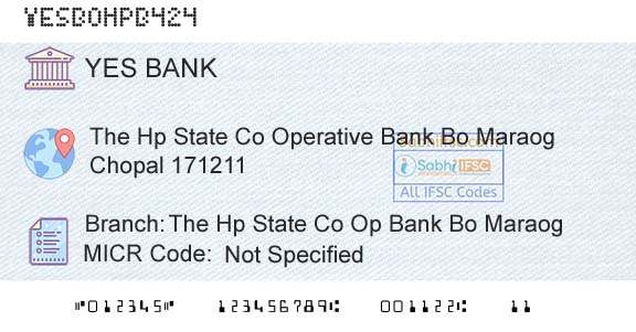 Yes Bank The Hp State Co Op Bank Bo MaraogBranch 