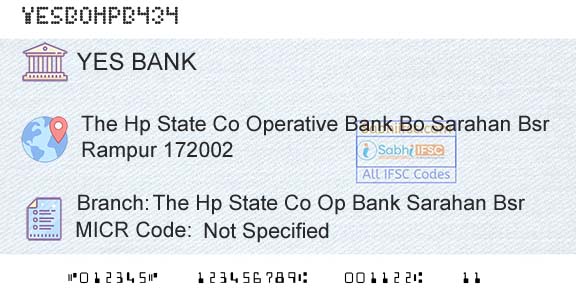 Yes Bank The Hp State Co Op Bank Sarahan BsrBranch 