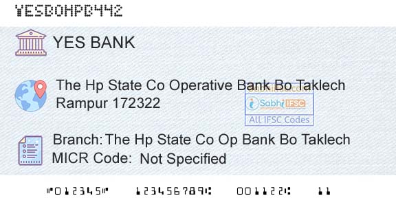 Yes Bank The Hp State Co Op Bank Bo TaklechBranch 