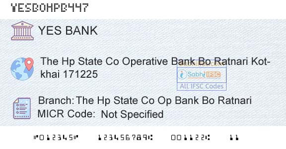 Yes Bank The Hp State Co Op Bank Bo RatnariBranch 