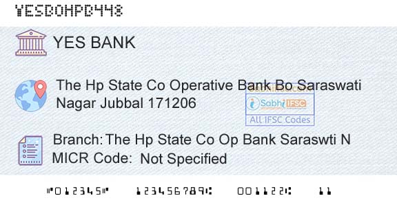 Yes Bank The Hp State Co Op Bank Saraswti NBranch 