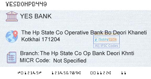 Yes Bank The Hp State Co Op Bank Deori KhntiBranch 