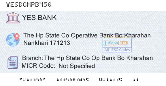 Yes Bank The Hp State Co Op Bank Bo KharahanBranch 
